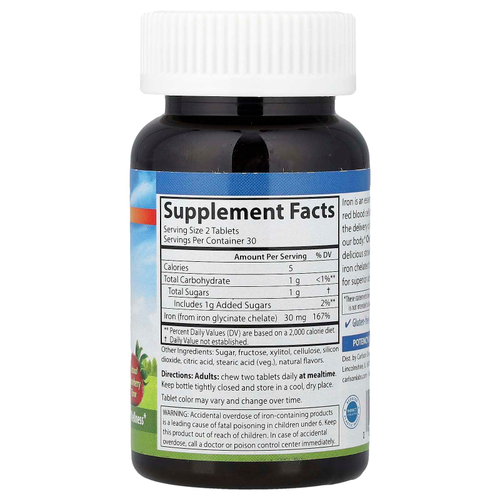 Carlson, железо в форме жевательных таблеток, натуральная клубника, 60 таблеток (15 мг в 1 таблетке)