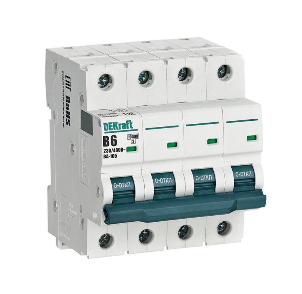 Выключатель автоматический модульный 4п B 6А 10кА ВА-105 DEKraft 13139DEK