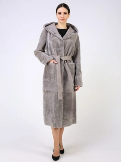 Дубленка зимняя шуба натуральная с капюшоном длинная