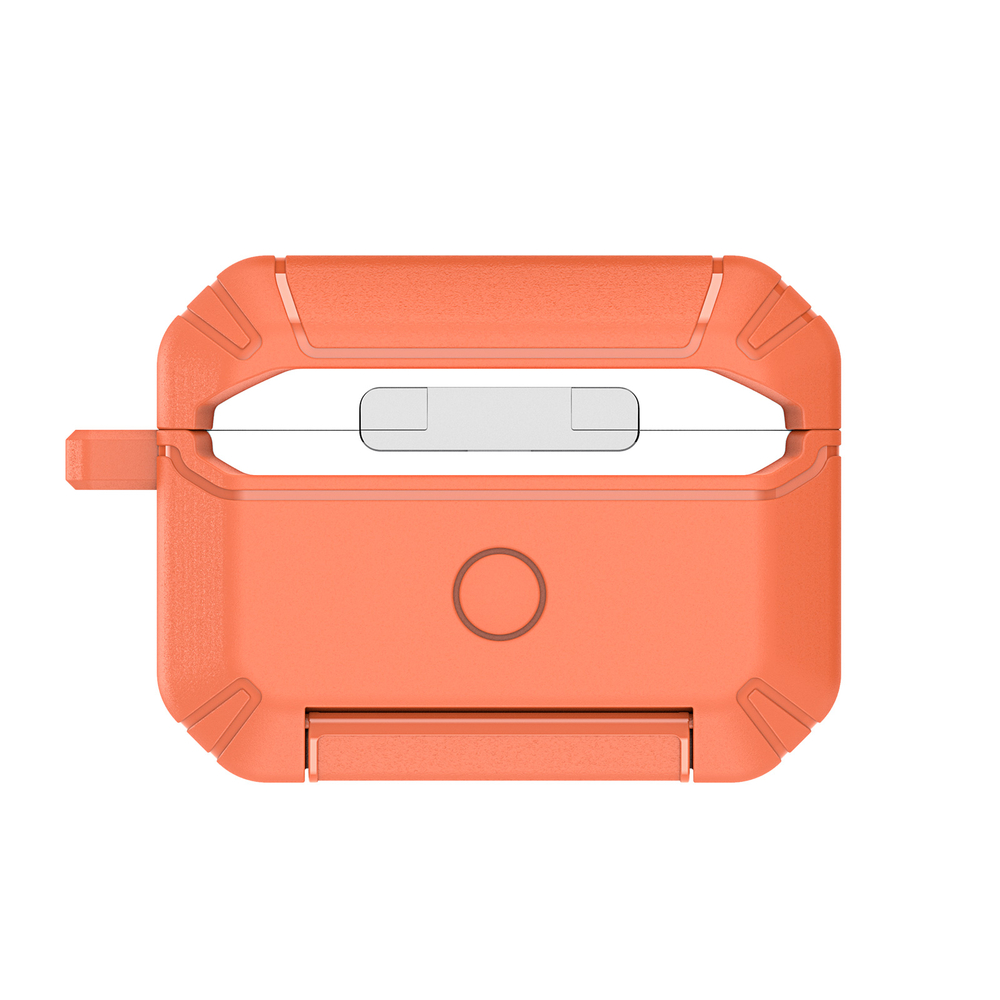 Противоударный чехол оранжевого цвета для наушников AirPods Pro 2, серия PECS Series (с карабином и подставкой) от Dux Ducis