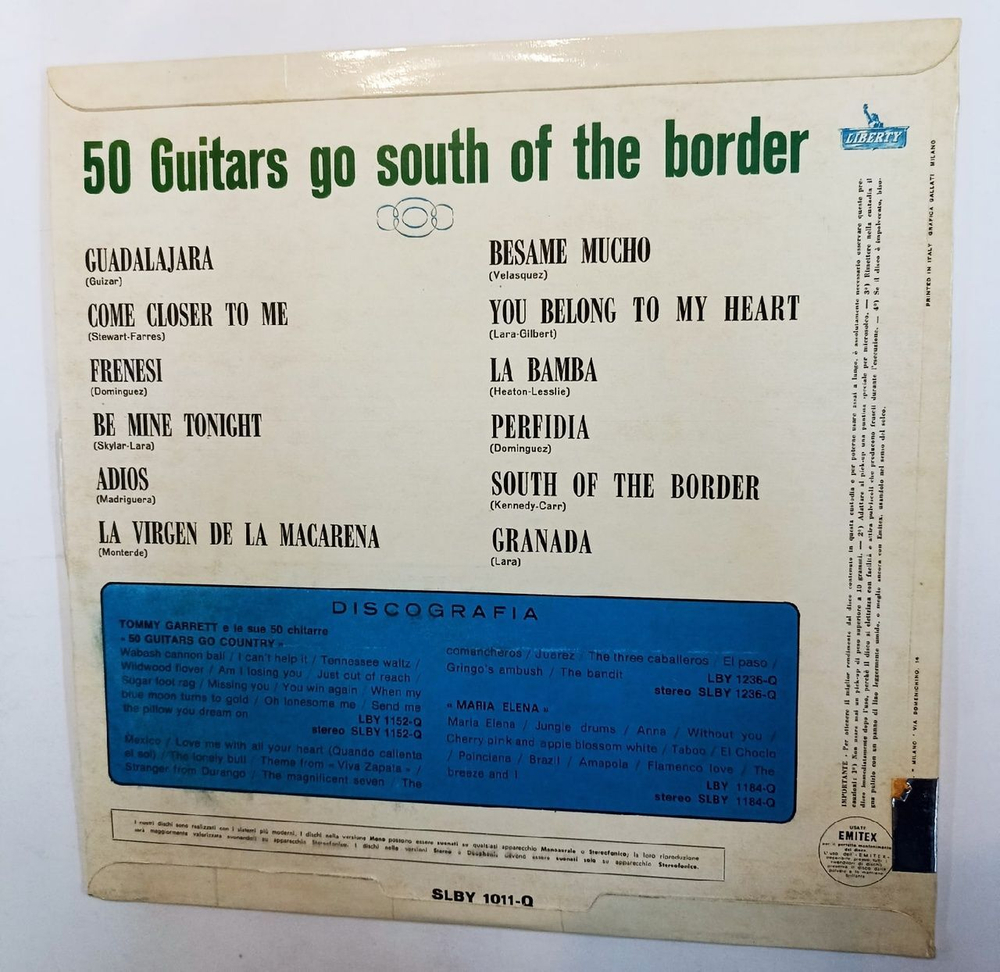 Винтажная виниловая пластинка The 50 Guitars Of Tommy Garrett 50 Guitars Go South Of The Border (Germany 1962)