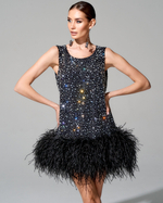 Платье длины мини "Венера" с премиальными перьями страуса