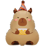 Шар Фольгированный Капибара в колпаке с тортом (Коричневый)