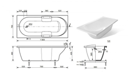 Ванна из литьевого мрамора Эстет Камелия 180х75 белая с ручками, ФР-00001032 + 63989