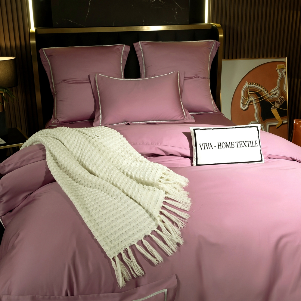 Комплект постельного белья Однотонный Сатин Премиум широкий кант на резинке OCPKR021