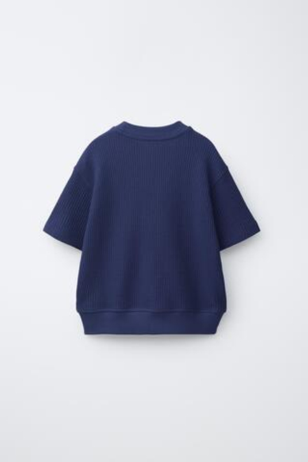 ZARA ФУТБОЛКА ИЗ ВАФЕЛЬНОЙ ТКАНИ, ЯРКО-СИНИЙ