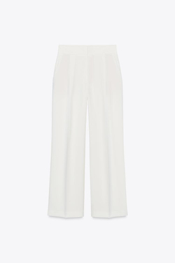 ZARA ШИРОКИЕ БРЮКИ С ЗАЩИПАМИ — ZW COLLECTION, ЭКРЮ