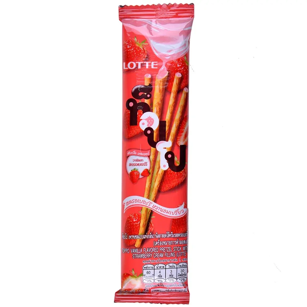 Палочки бисквитные "Toppo" с клубничной начинкой СЛИМ пачка, Thai Lotte, 11 гр