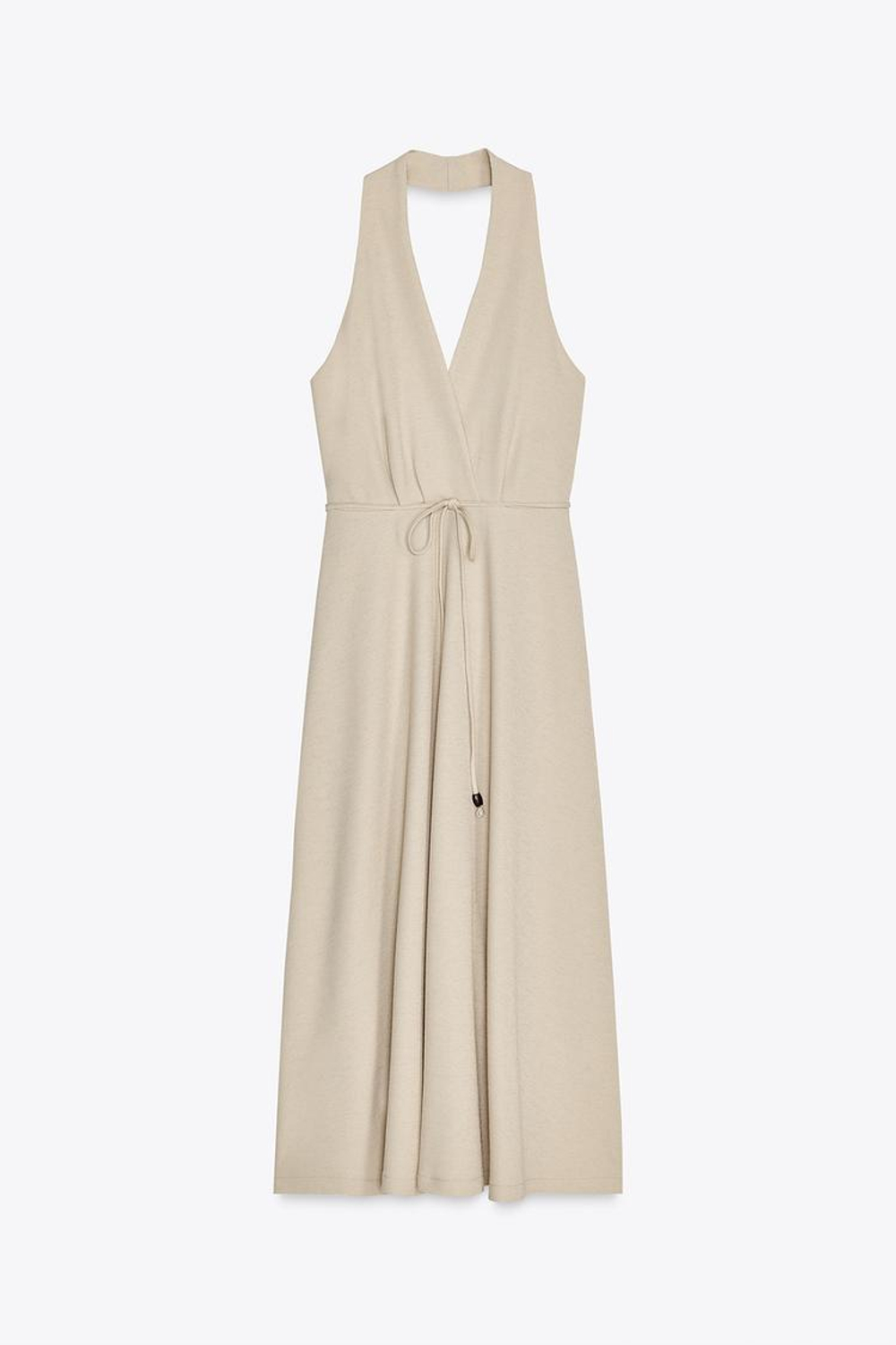 ZARA ПЛАТЬЕ С ГОРЛОВИНОЙ ХАЛТЕР И ПОЯСОМ, ЭКРЮ