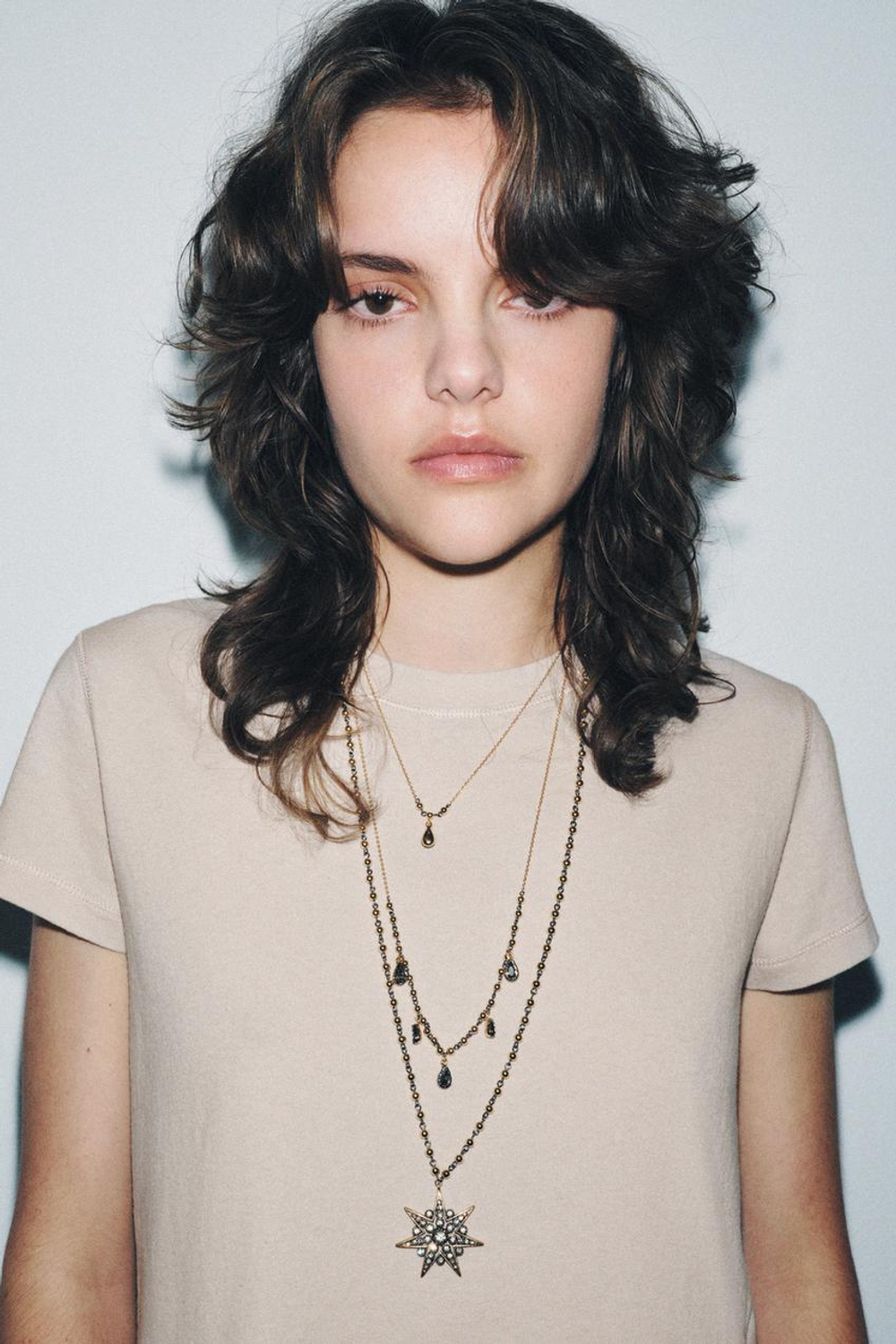 ZARA НАБОР ИЗ 3 ОЖЕРЕЛИЙ С КРИСТАЛЛАМИ И ЗВЕЗДАМИ, ЗОЛОТИСТЫЙ