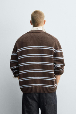 ZARA ЖАККАРДОВЫЙ КАРДИГАН В ПОЛОСКУ, КОРИЧНЕВЫЙ