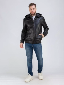 Куртка кожаная демисезонная с капюшоном Турция