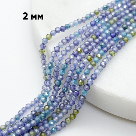 Фианит (кубический цирконий), цвет сине-сиреневый, размер 2 мм, цена за нить около 195 шт (38 см)