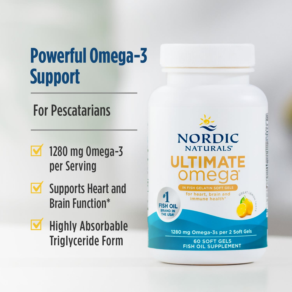Nordic Naturals, Ultimate Omega®, омега-3 кислоты, со вкусом лимона, 60 капсул (640 мг в 1 капсуле)