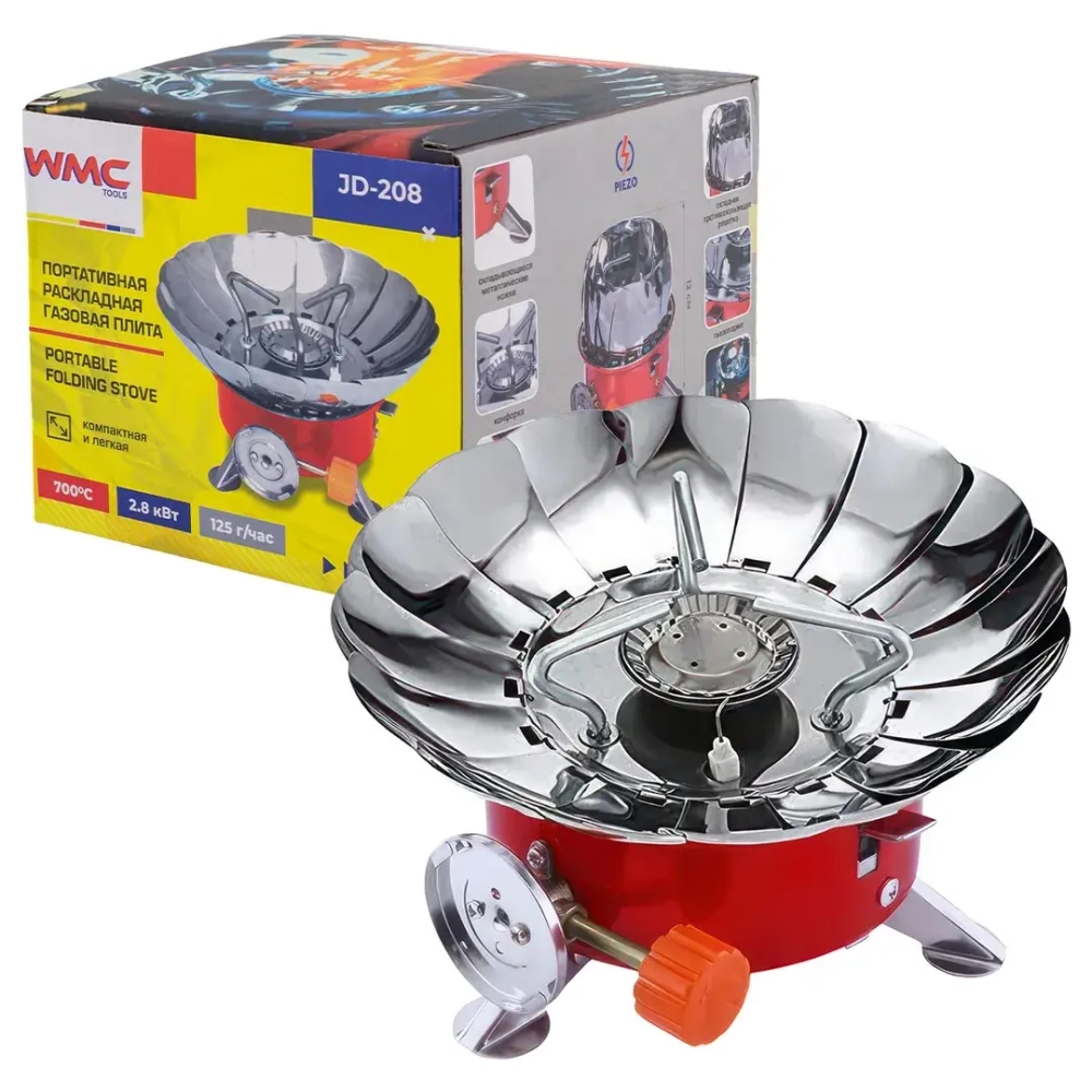 Портативная раскладная газовая плита (700?С,2.8кВт,125г/ч) WMC TOOLS WMC-JD-208