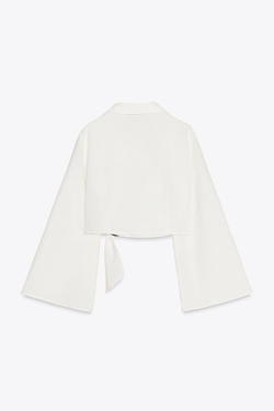 ZARA ТОП В СТИЛЕ РУСТИК С ПРЯЖКОЙ, ЖЕЛТОВАТО-БЕЛЫЙ