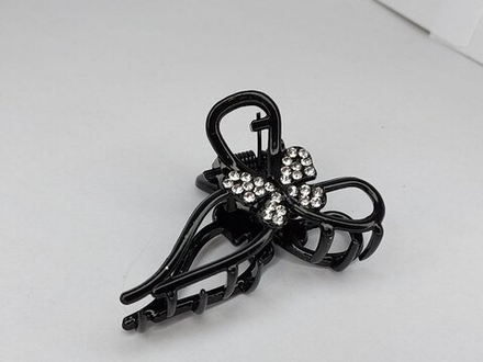 Заколка для волос "Бантик", усиленная, металл, со стразами, черная