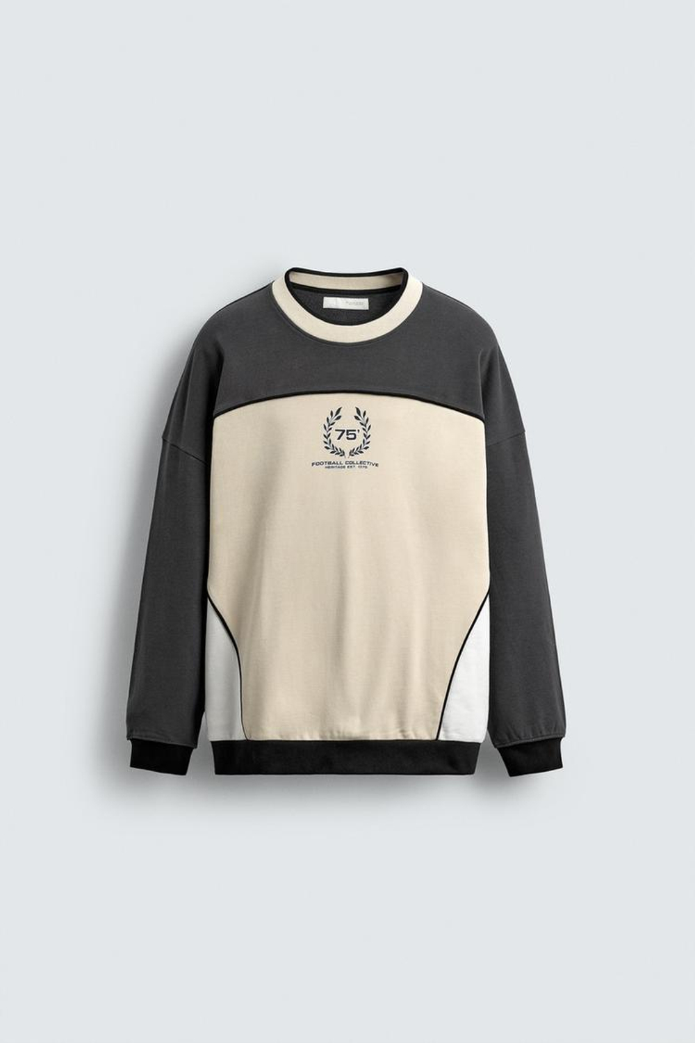 ZARA ТОЛСТОВКА С ЦВЕТНЫМИ БЛОКАМИ И ПРИНТОМ, АНТРАЦИТОВО-СРЫЙ