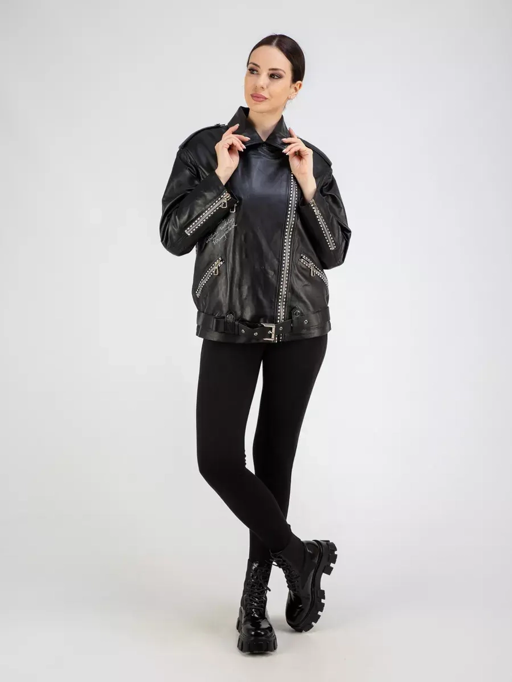 Кожаная куртка демисезонная оверсайз косуха