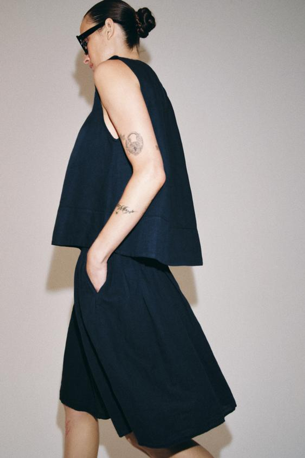 ZARA ЮБКА МИДИ ИЗ ЛЬНА — ZW COLLECTION, МОРСКОЙ СИНИЙ