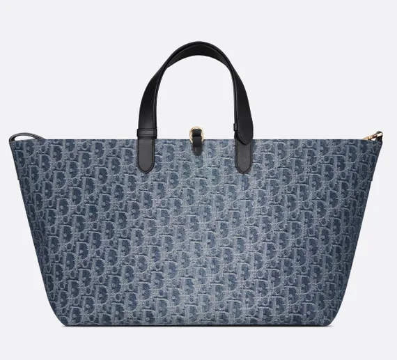 Сумка Dior Toujours Жаккард Denim Dior Oblique синего цвета