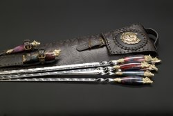 Подарочный набор шампуров "Премиальный №2", Карельская береза, чехол из натуральной кожи