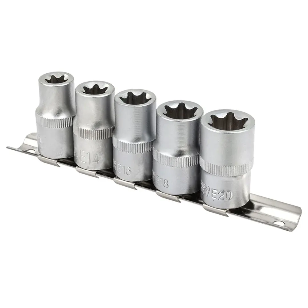 Набор головок Е-профиль 5пр. 1/2''(E12,E14,E16,E18,E20), на планке Forsage F-4053