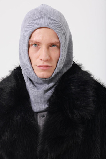 Капор вязаный, серый меланж