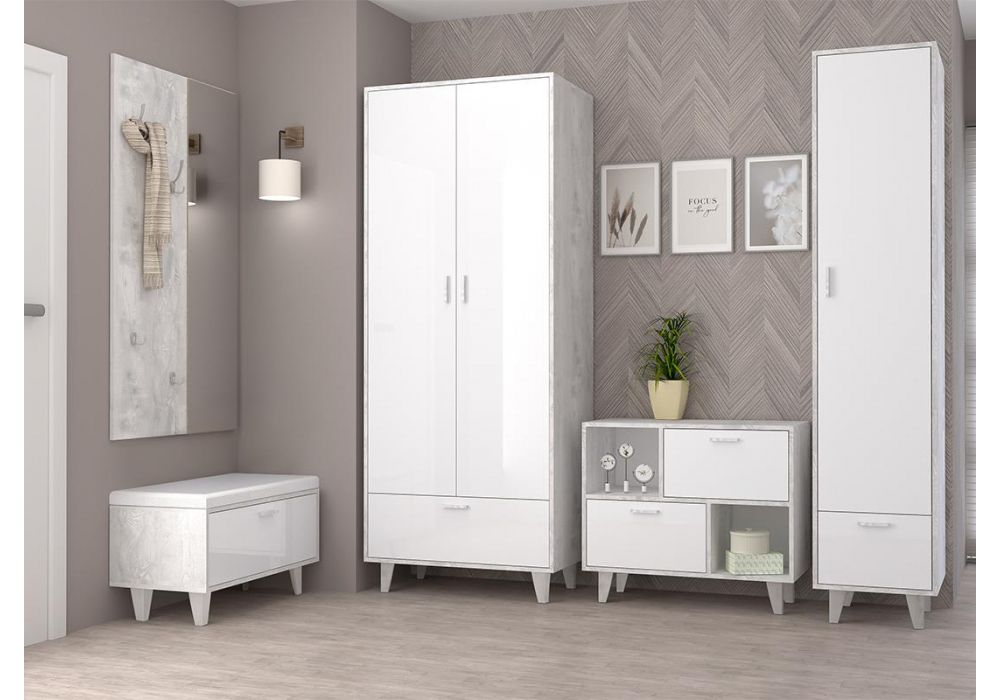 Шкаф Эго Шк-1 на ножках бетон светлый / белый глянец