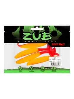 Приманка ZUB-IZI  99мм(4")-4шт, (цвет 011) желтое тело-красный хвост