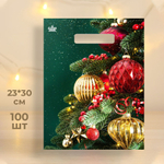 Пакет ПЭ 23*30см с вырубной неусиленной ручкой "Новогодний" (100шт)