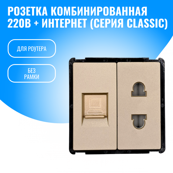 Розетка комбинированная Smart Aura для роутера 220В + RJ45 модуль без рамки