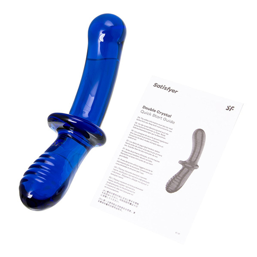 Синий двусторонний стеклянный фаллоимитатор 19,5см Satisfyer Double Crystal 4045931