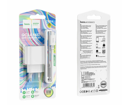 Сетевой адаптер питания HOCO C109A QC 3.0 + кабель Type-C (белый)