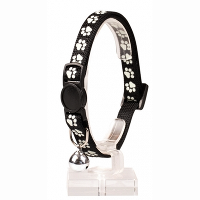 Duvo+ ошейник для кошек нейлоновый "белые лапки", чёрный, 20-30см/10мм