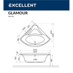 Акриловая ванна Excellent Glamour 150x150 WAEX.GLA15WH