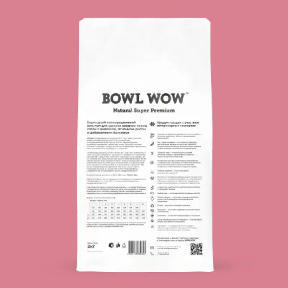 Bowl wow корм сухой для щенков средних пород с индейкой, рисом и ягнёнком с брусникой