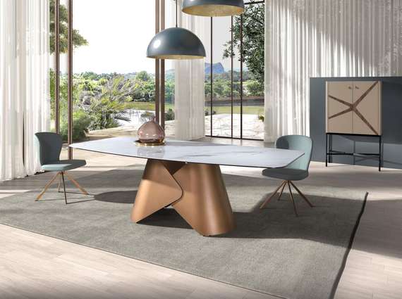 Высокий буфет 3280 из кожи, ореха и черной стали