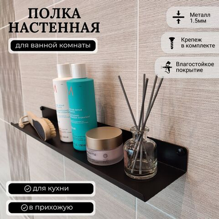 Полка MetaDec Plain настенная прямая, 50х10см черная, 1шт