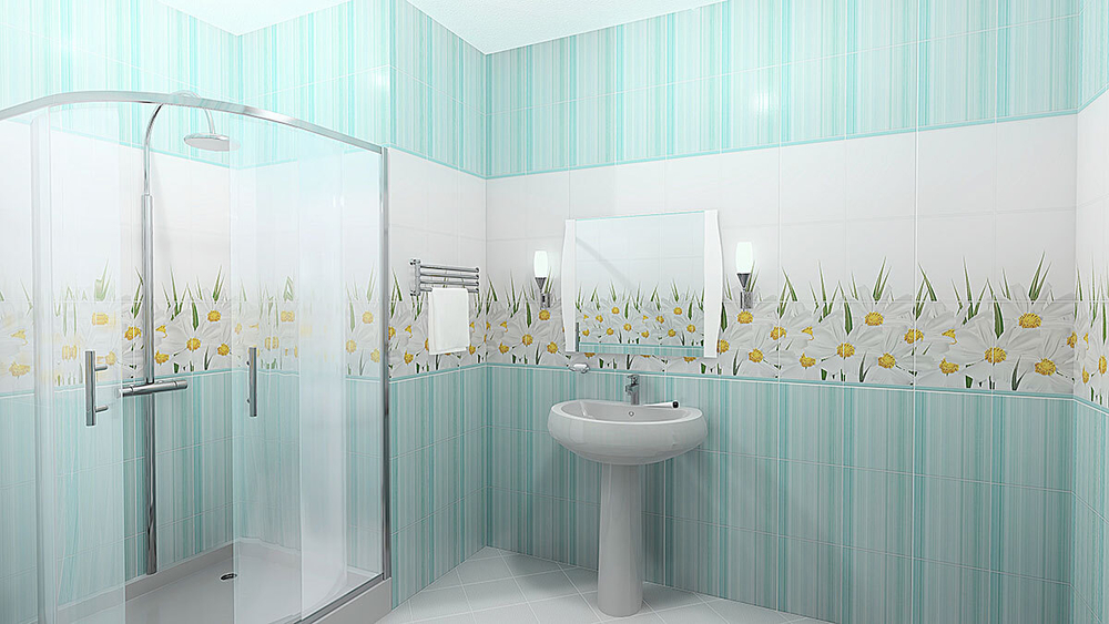 Панель ПВХ 3D Ромашка бирюза 2700х250 мм