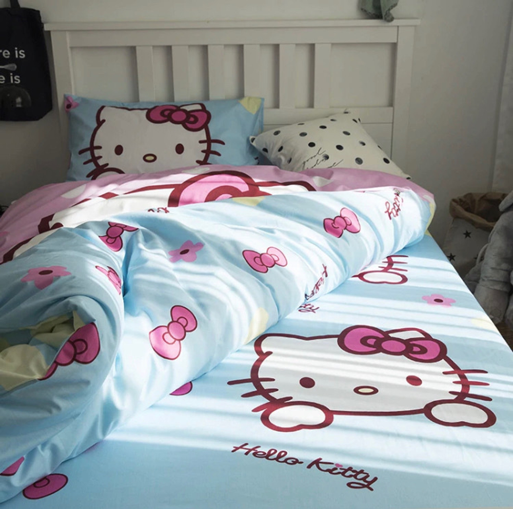 Постельное белье 1.5 Полуторка Сатин Детское Hello Kitty