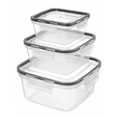Комплект контейнеров для продуктов герметичных квадратных 0,4л+0,8л+1,5л с защелками (бесцветный)