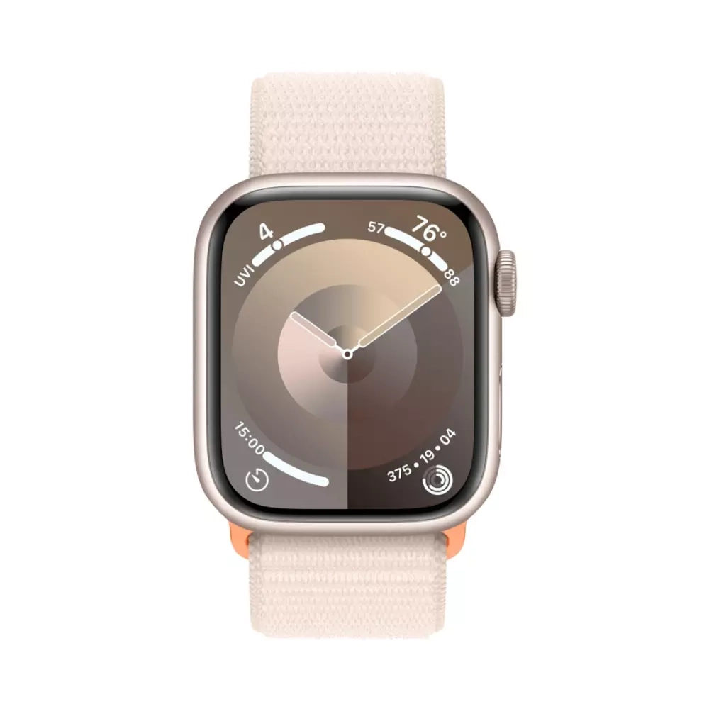 Apple Watch Series 9, 41 мм, корпус из алюминия Starlight, тканевая спортивная петля Starlight