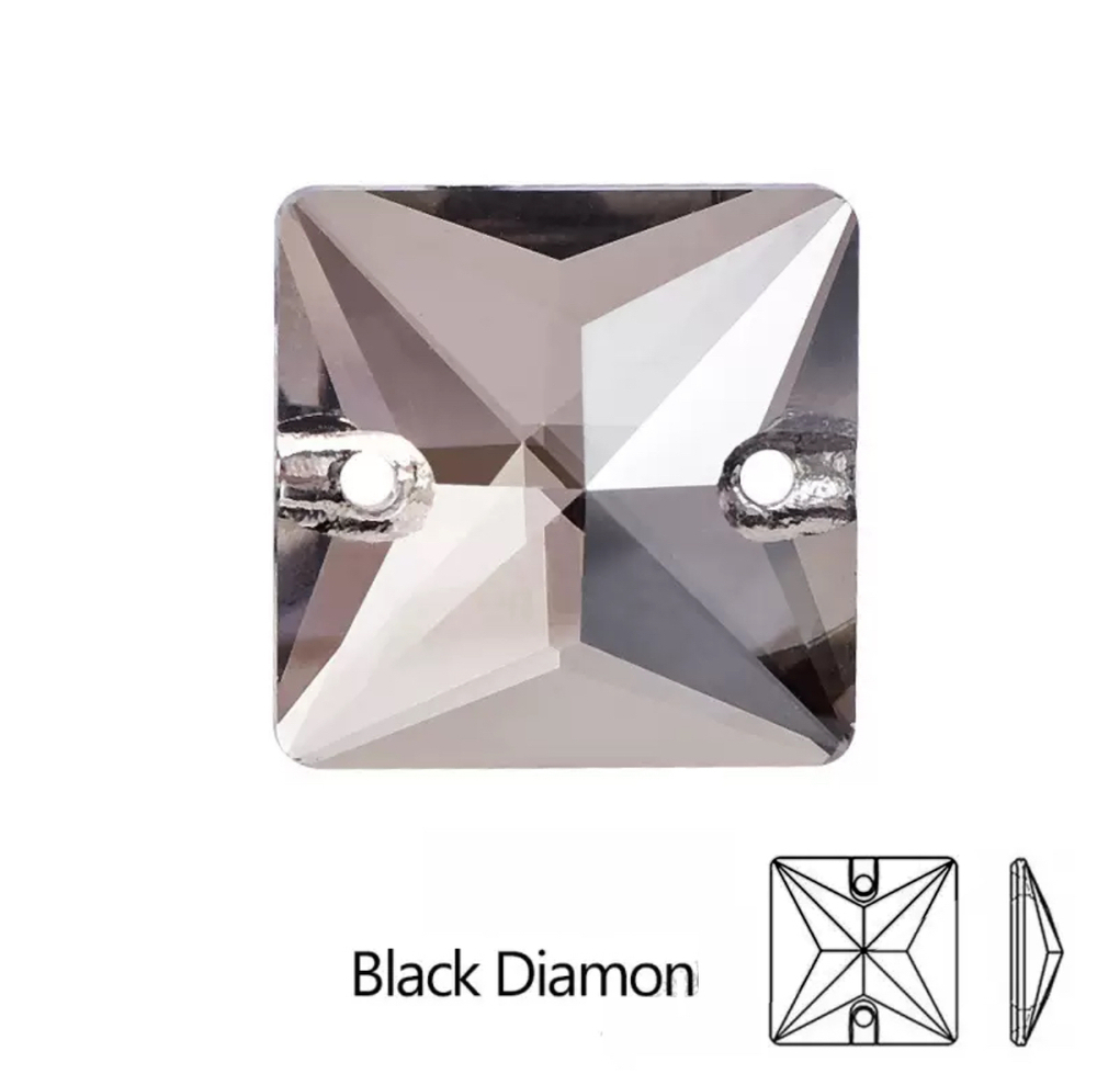 Стразы пришивные, Square, Black Diamond, 215, 16mm, (72 ea/pkg), 5A+, (F2)