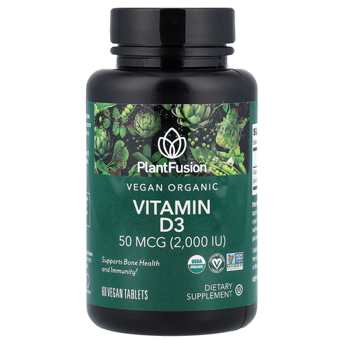 PlantFusion, витамин D3, 50 мкг (2000 МЕ), 60 веганских таблеток