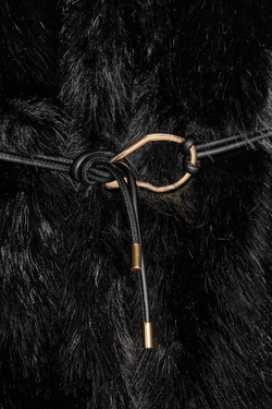 ZARA ШУБА ИЗ ИСКУССТВЕННОГО МЕХА С ПОЯСОМ, ЧЕРНЫЙ