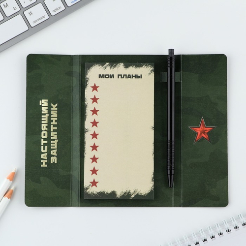 Подарочный набор, стикеры с липким слоем и ручка «23 Февраля»