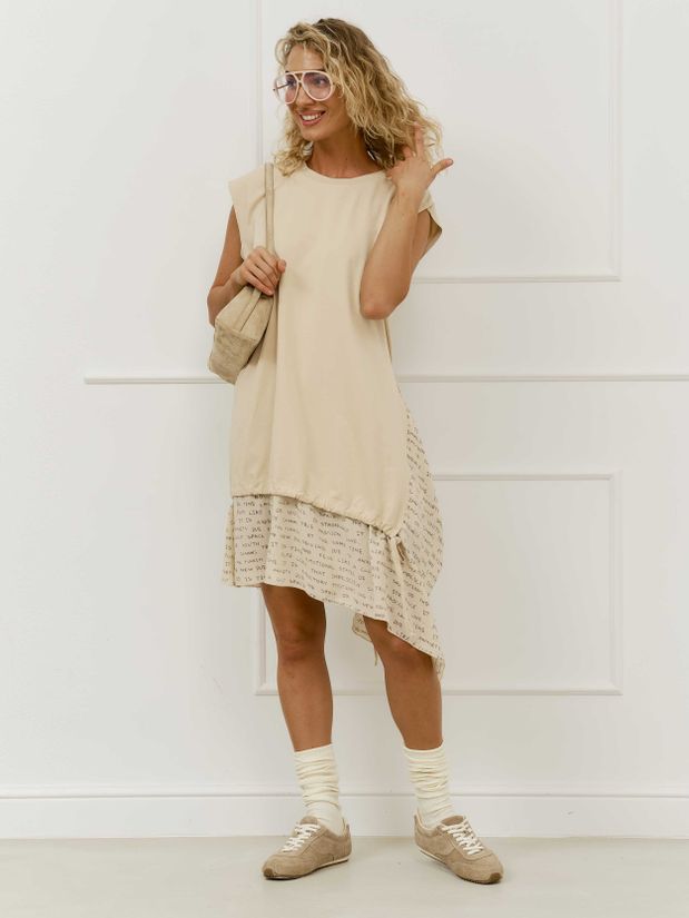 Платье с воланами буквы, бежевый