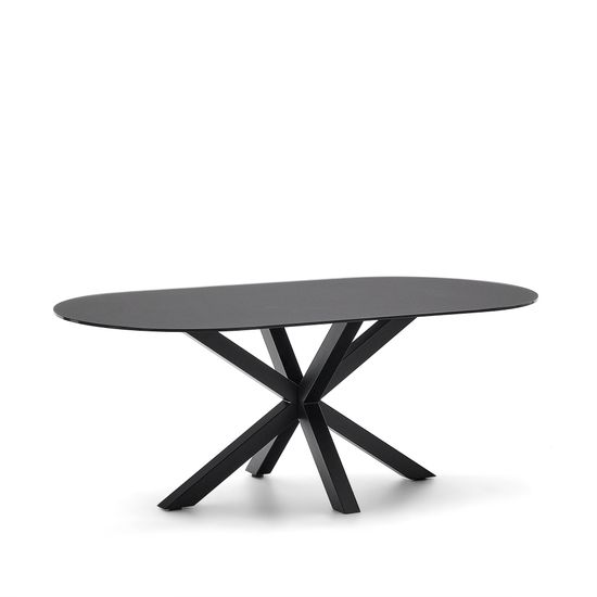 Стол Argo с черным стеклом и черными стальными ножками Ø 200 x 100 см