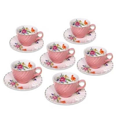 Чайный набор 12 предметов «Цветочная фантазия» (6кружек 200мл+6блюдец), розовый